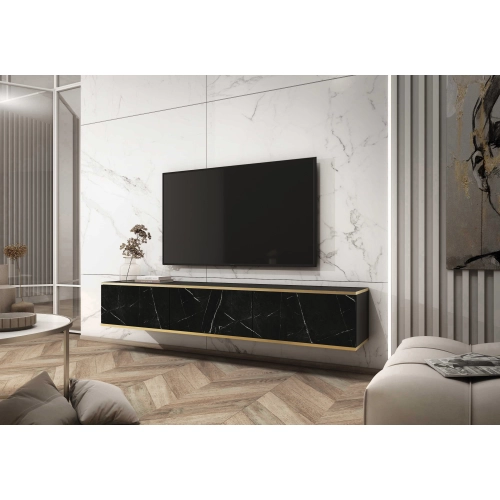 Szafka RTV Marmur Black Royal - Złota 175 cm